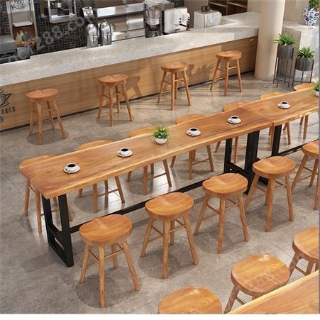酒吧桌椅 实木咖啡厅吧台桌椅 酒吧商用高脚桌椅组合 铁艺靠墙桌