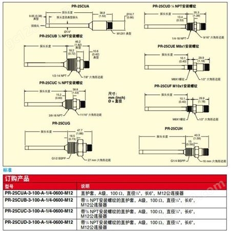 OMEGA欧米茄 PR-25CUC-3-100-A-1/4热电阻传感器