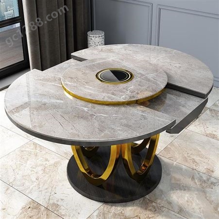 鼎富DF-022415新款伸缩多功能餐桌 轻奢家用圆形智能电磁炉餐桌