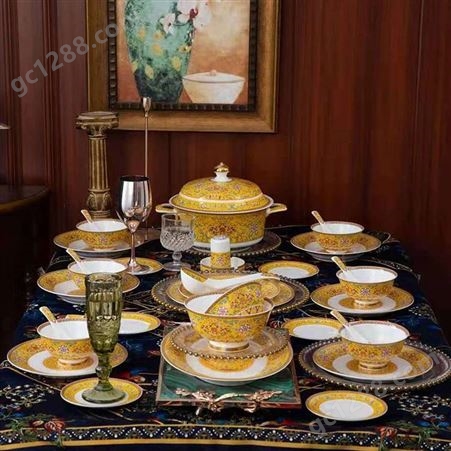 精美陶瓷碗碟套装家用 中式58头福临门骨瓷餐具 景德镇陶瓷餐具