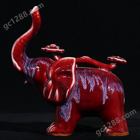 雕塑瓷大象 陶瓷窑变钧瓷吉祥客厅摆件 装饰雕塑大象工艺品礼物