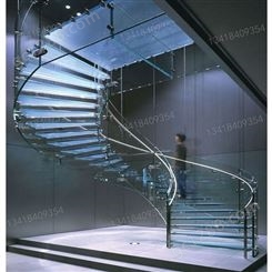 商场钢化玻璃楼梯 玻璃旋转室外楼梯 旋转螺旋发光玻璃楼梯