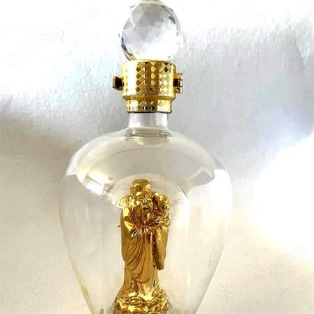 芝麻官财神酒瓶  吹制玻璃酒瓶  瓶中瓶酒瓶  内置财神玻璃瓶子  工艺酒瓶