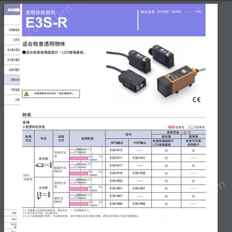 日本OMRON E3S-R 透明体检测用 日机在售