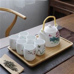 影青功夫茶具套装 家用简约日式茶具礼品 陶瓷茶壶盖碗茶杯茶盘