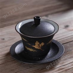 复古创意个性盖碗茶杯 家用陶瓷大号盖碗 功夫茶具泡茶碗摆件