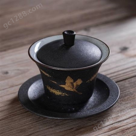 复古创意个性盖碗茶杯 家用陶瓷大号盖碗 功夫茶具泡茶碗摆件