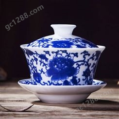 景德镇大号三才陶瓷盖碗茶杯 家用单个青花泡茶碗 白瓷功夫茶具配件