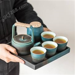 日式陶瓷茶具套装 一壶四杯带茶叶罐带盘 公司办公功夫茶具可定制礼品