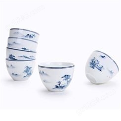 景德镇手绘陶瓷茶杯 手绘青花品茗杯功夫茶具 白瓷普洱杯六个套装