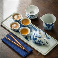 景德镇釉下手绘山水陶瓷茶具 家用禅意送人礼品 盖碗茶壶茶杯套装