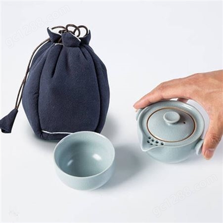 日式哥窑茶具套装 便携旅行快客杯一壶二杯 户外泡茶壶功夫茶具带袋子
