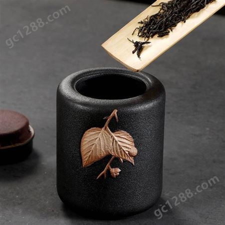 黑白粗陶茶叶罐 密封树叶存罐茶罐子 黑陶普洱茶罐 多功能防潮谷物罐