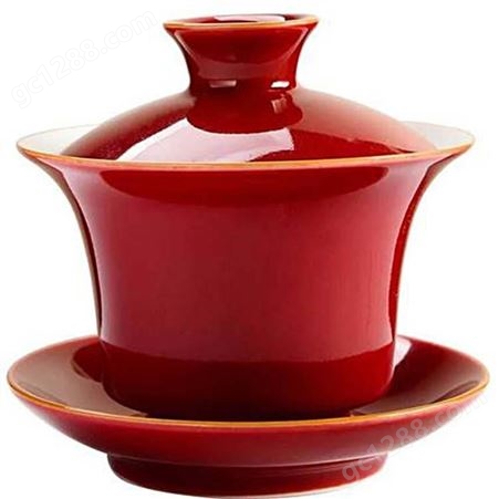 陶瓷霁红色釉盖碗茶杯泡茶碗 家用结婚功夫茶具 三才盖碗敬茶杯套装
