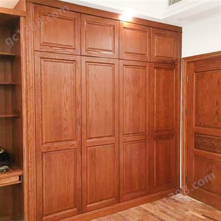 现代简约实木衣柜对开门森雕大衣橱平开门配顶柜侧边柜带三抽屉