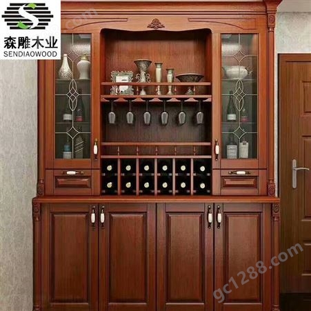新中式酒柜 实木定制酒窖吧台酒庄展示架 森雕柚木酒柜