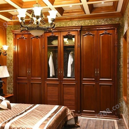 中式实木衣柜卧室三四五六门衣橱经济型 森雕家用整体衣柜对开门组合