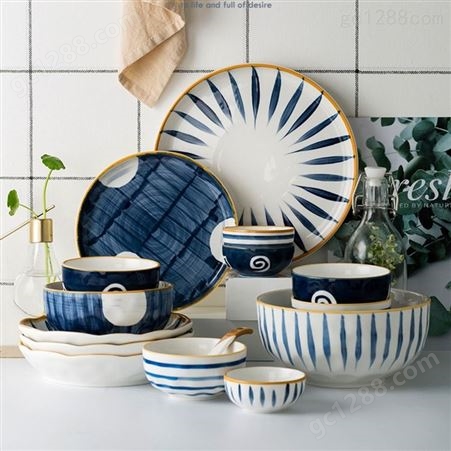 中式家用碗筷餐具 24件陶瓷套装活动开业礼品logo定制